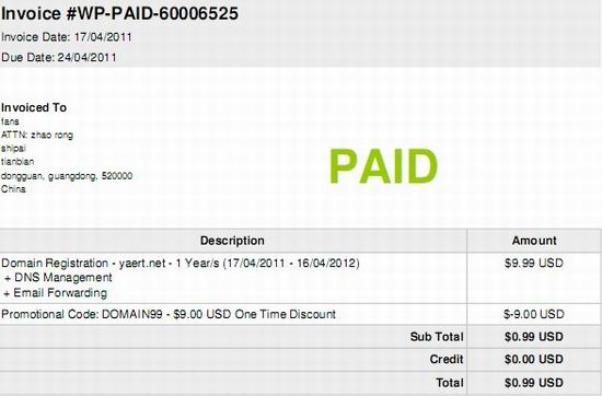 WPWEBHOST.com域名$0.99注册成功