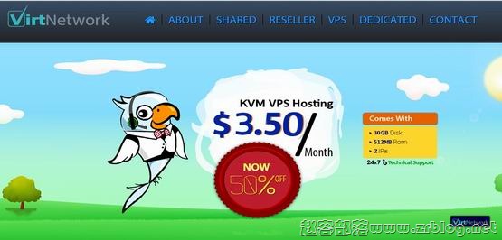 VirtNetwork:$3.95/月KVM-1GB/50GB/2500GB/3IP 纽约-赵容部落