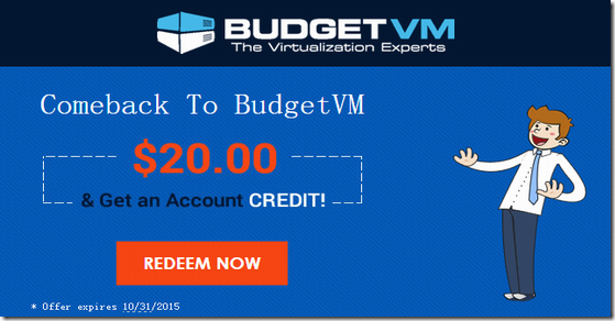 BudgetVM：$20 Account Credit With Purchase of VPS