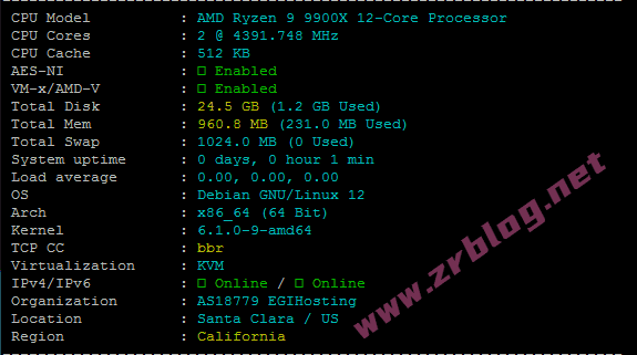 smarthost美国圣何塞VPS(California - North - USA)简单测试-赵容部落