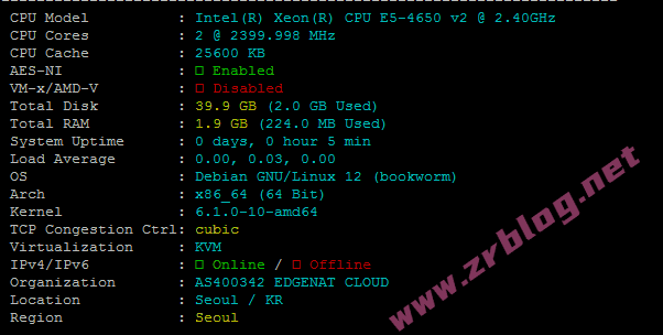 edgeNAT韩国SK直连线路VPS简单测试-赵容部落
