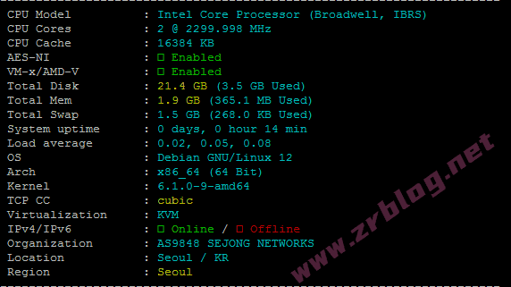 荫云(Yin-Net)韩国双ISP属性VPS简单测试,解锁丰富-赵容部落