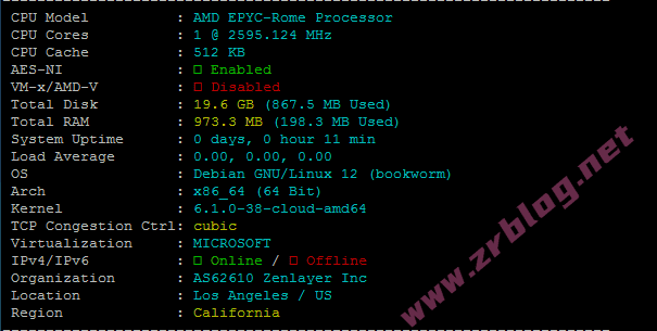 zenlayer美国洛杉矶(Los Angeles)云服务器简单测试-赵容部落