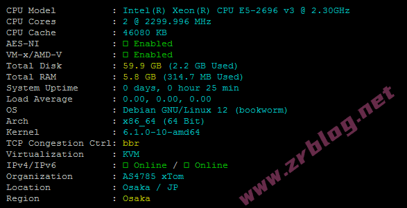 LOCVPS“日本大阪(BGP+BBTEC)”VPS简单测试-赵容部落