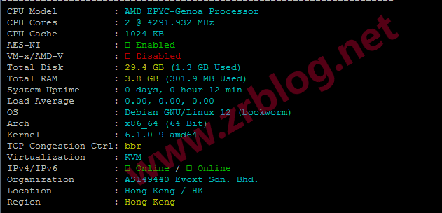 Evoxt香港VPS怎么样?AMD EPYC+NVMe,电信CN2/移动CMI直连大带宽-赵容部落
